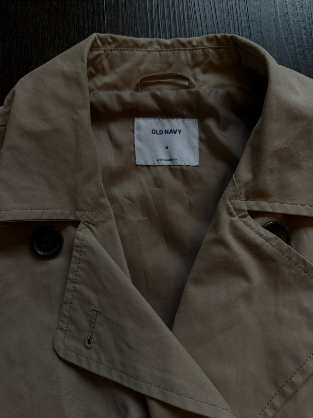 Old Navy Tan Double-Breasted Trench Coat with Waist Tie - Picture 2 of 3